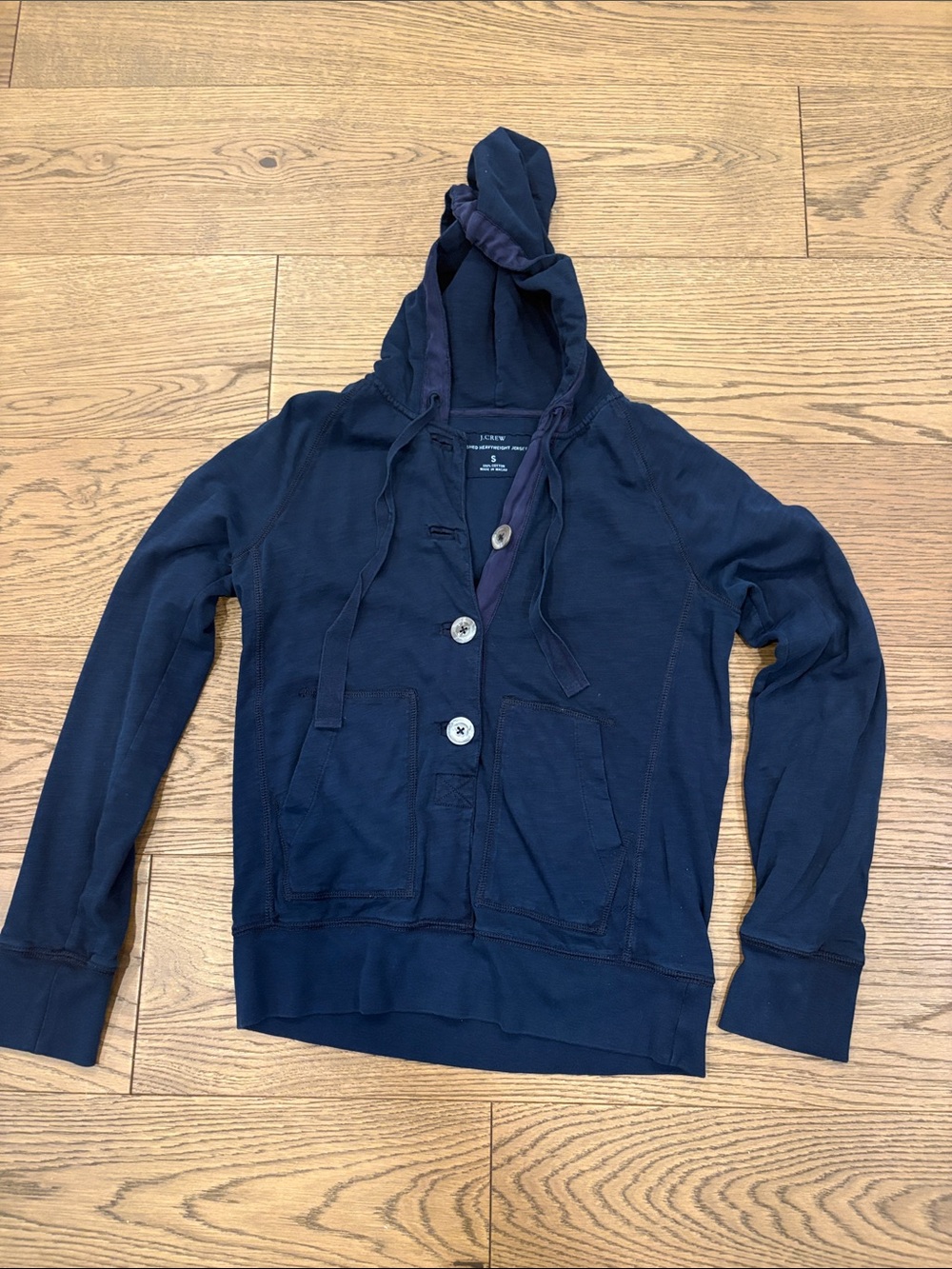 J. Crew vintage Navy Hooded Button-Front Sweatshirt size small